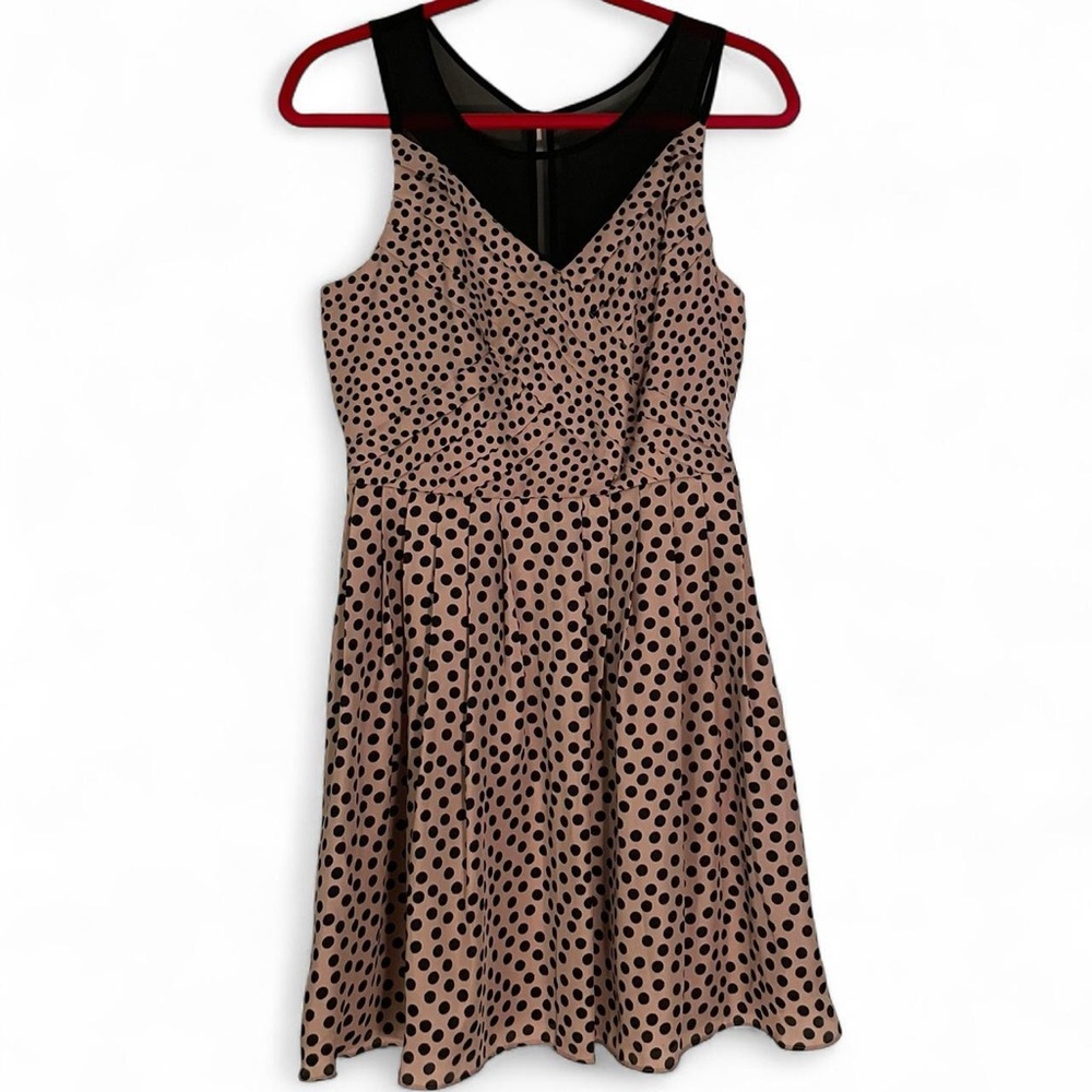 NWT LC Lauren Conrad Black and Tan Polka Dot Mini Dress, size 6